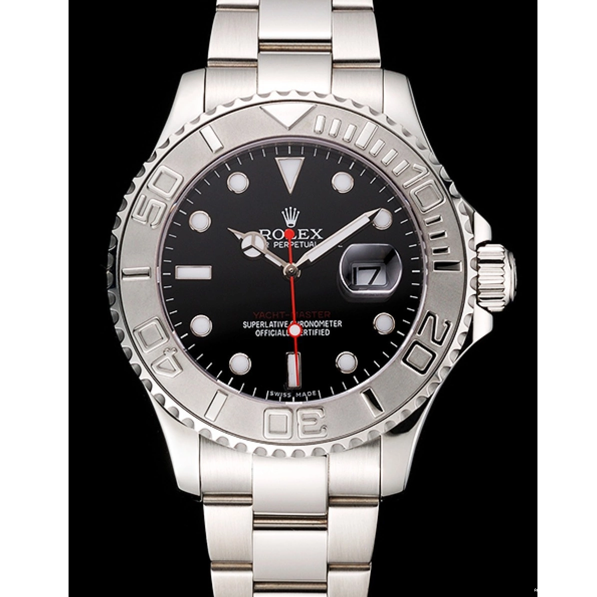 Aaa replica watch Black Stainless Dial And Bracelet Case Yacht-Master Steel Rolex 0220