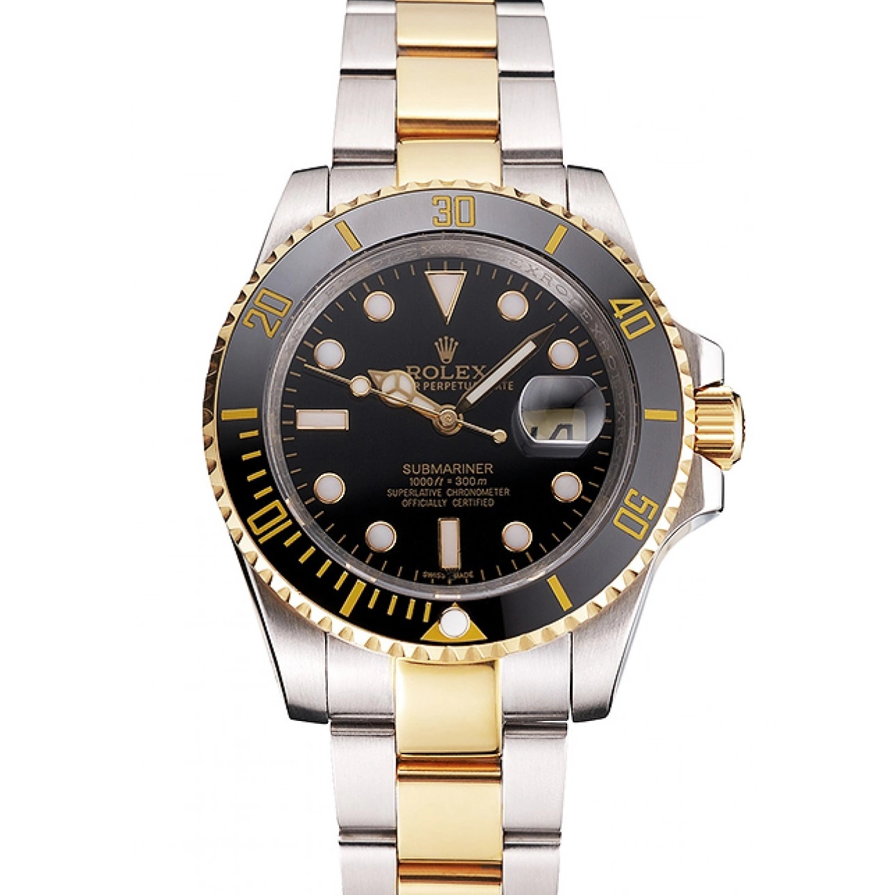 Swiss Gold Steel Submariner Tone Two And Bracelet Bezel Dial Rolex Black 0227