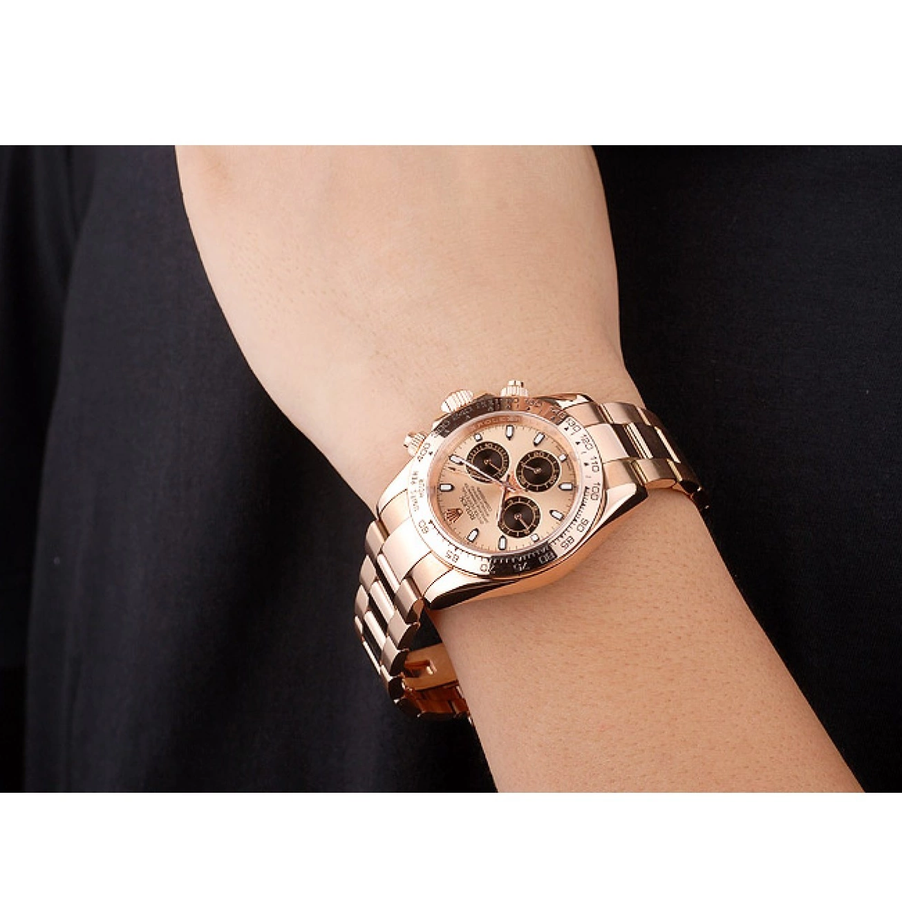 Aaa replica watch Gold Steel Stainless Rolex Dial Rose Plated Bezel Daytona Rose Gold 0216