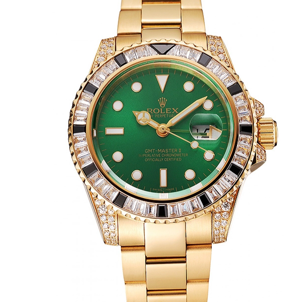 Aaa replica watch Gold GMT Master 1453748 And Stone Dial Green Case Set Bracelet II Swiss Rolex Bezel 0212