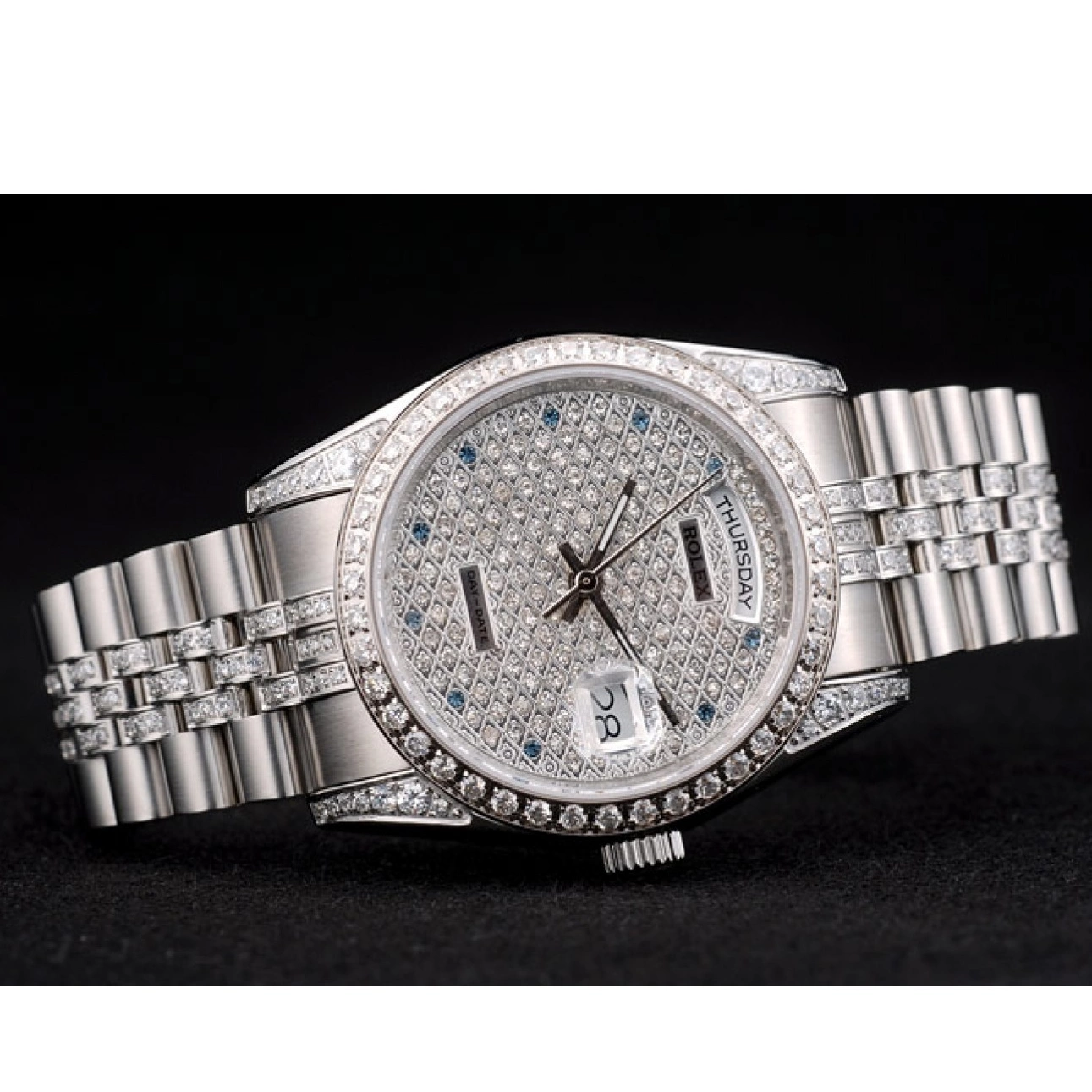 Aaa replica watch 41985 Steel Bracelet Diamond Stainless Plated Plated DayDate Dial Diamond Rolex 0213