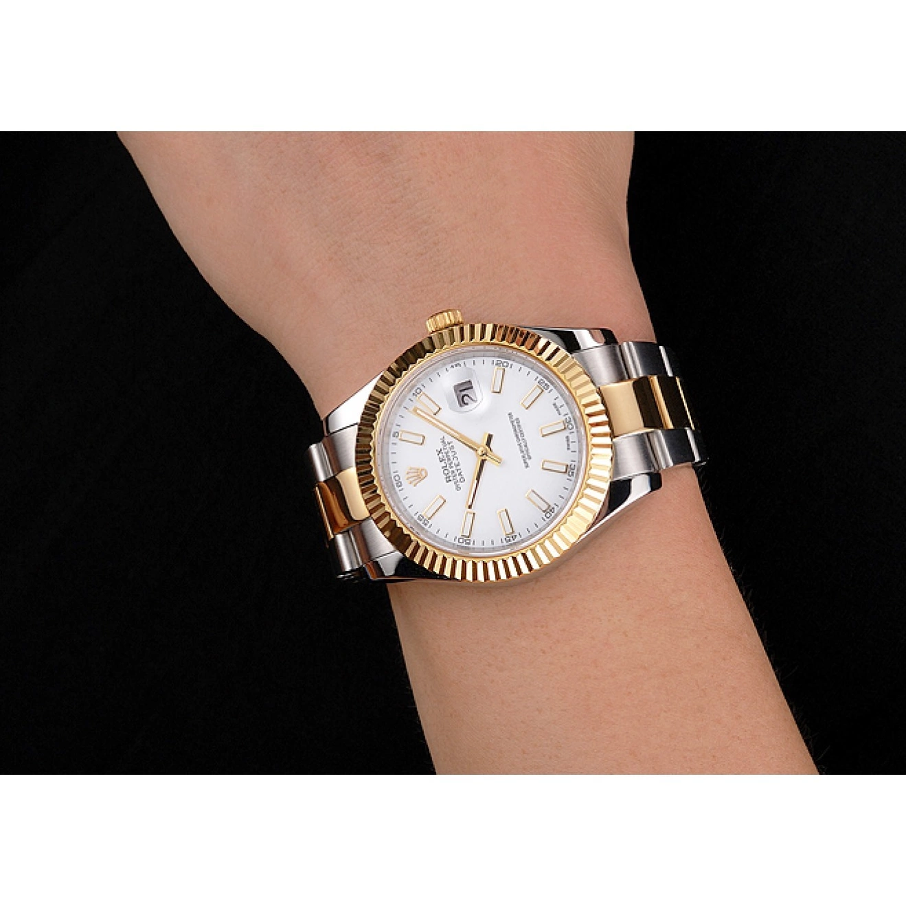 Aaa replica watch Two Steel Dial Rolex Tone White Stainless Gold Bracelet Case Swiss Datejust 0213