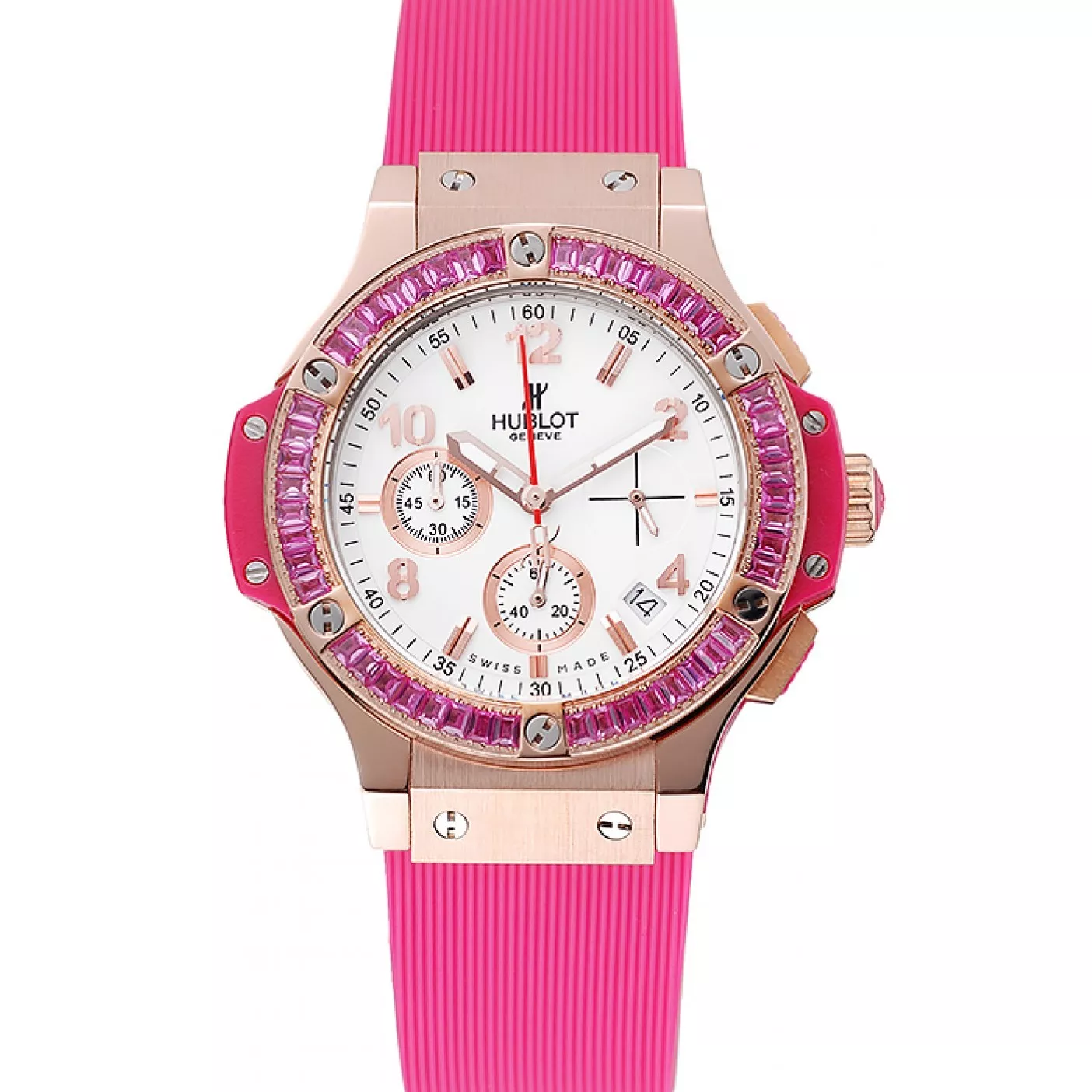 Aaa replica watch Hublot Big Bang Tutti Frutti Pink Strap Gold Dial 0204