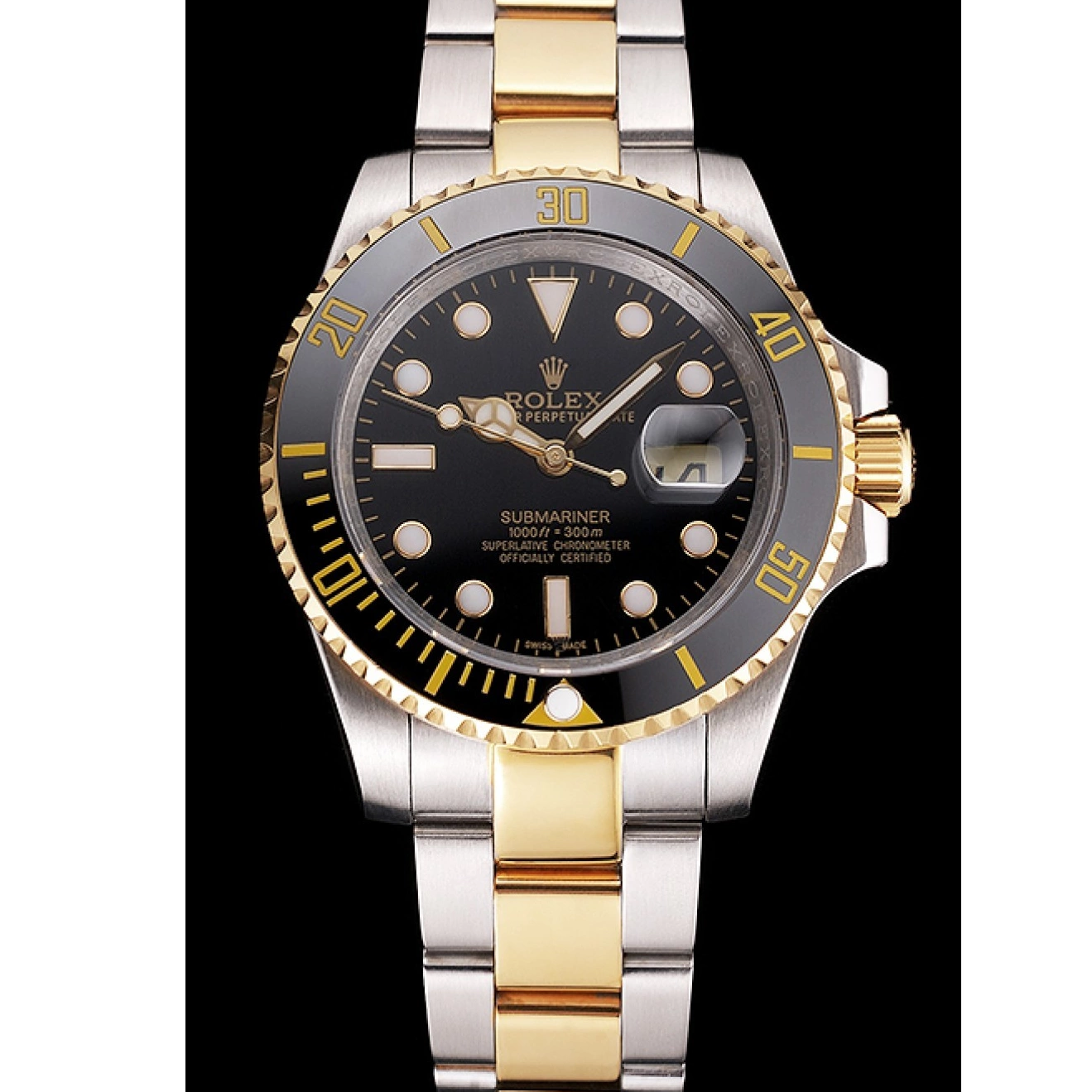 Aaa replica watch Swiss Gold Steel Submariner Tone Two And Bracelet Bezel Dial Rolex Black 0227