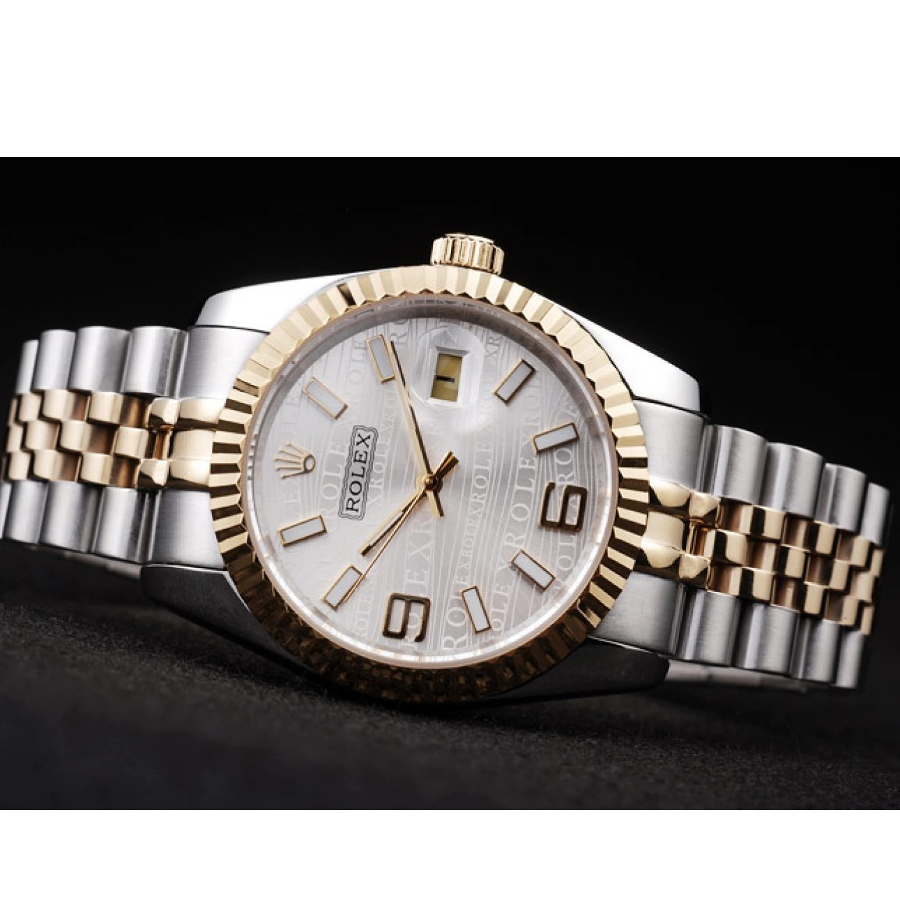 Aaa replica watch 98084 18k Plated Steel Gold DateJust Two Rolex Stainless Silver Dial Tone 0217