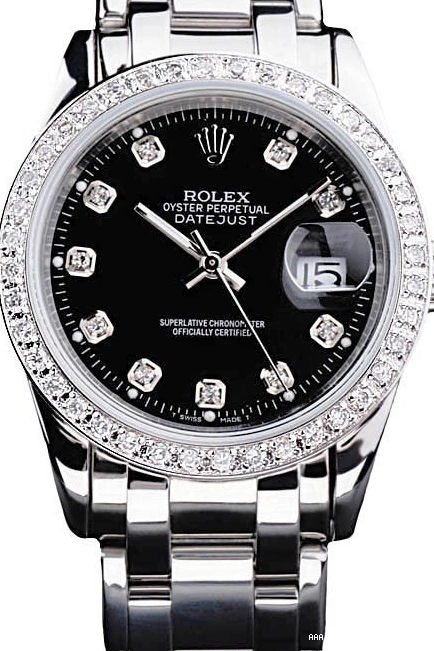 Aaa replica watch Rolex Bezel Stainless Steel DateJust Bracelet Diamond Dial Black 0227