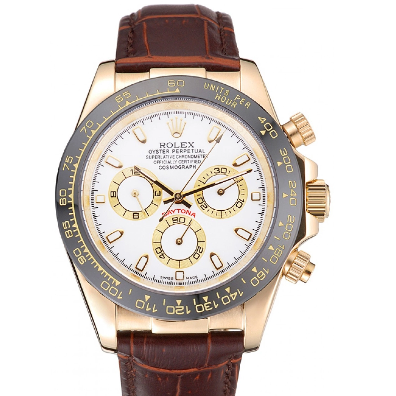 Aaa replica watch Cosmograph White 622633 Brown Bracelet Dial Leather Case Rolex Daytona Gold 0219