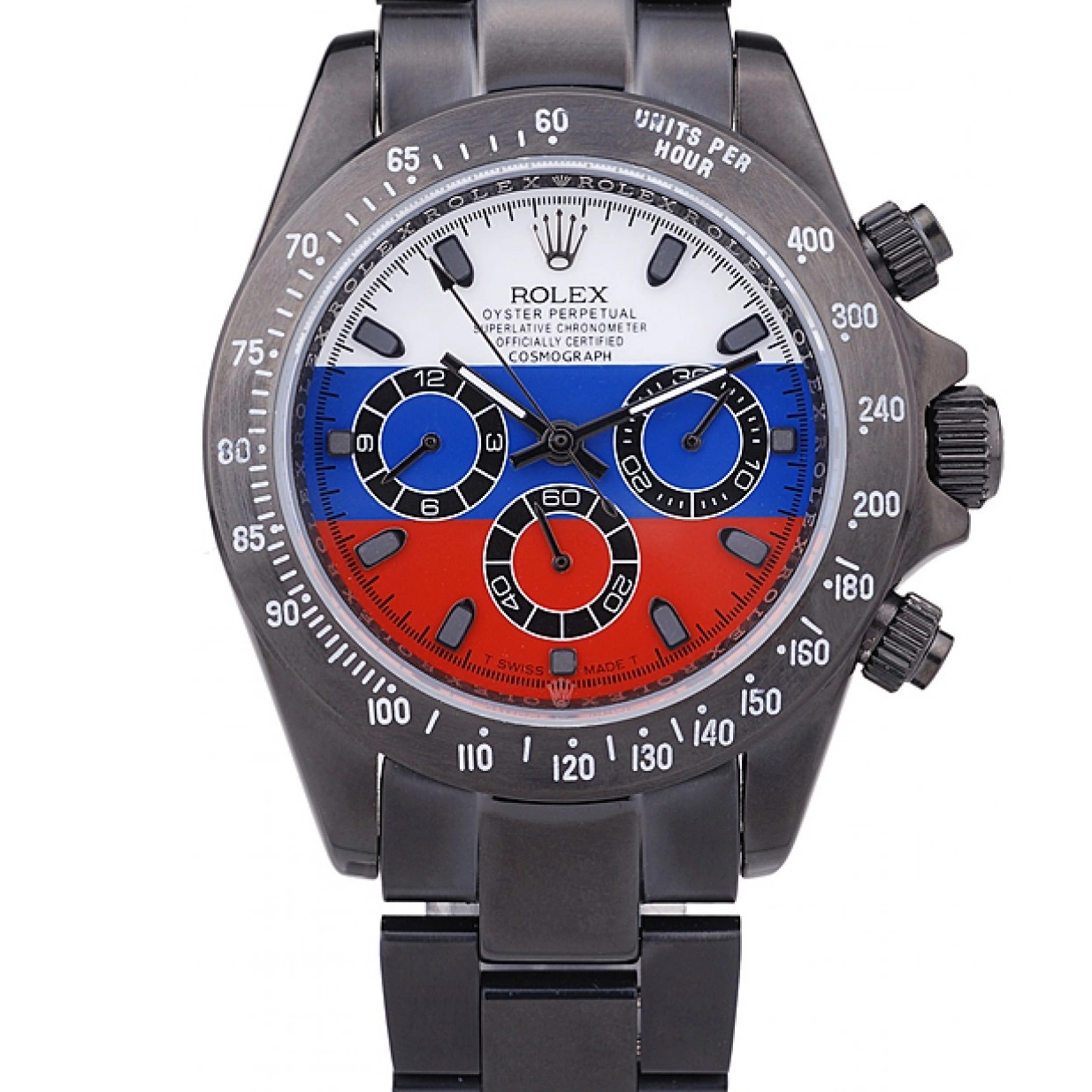 Aaa replica watch Rolex Cosmograph Bracelet Russian Daytona Black 7472 Dial Flag 0208