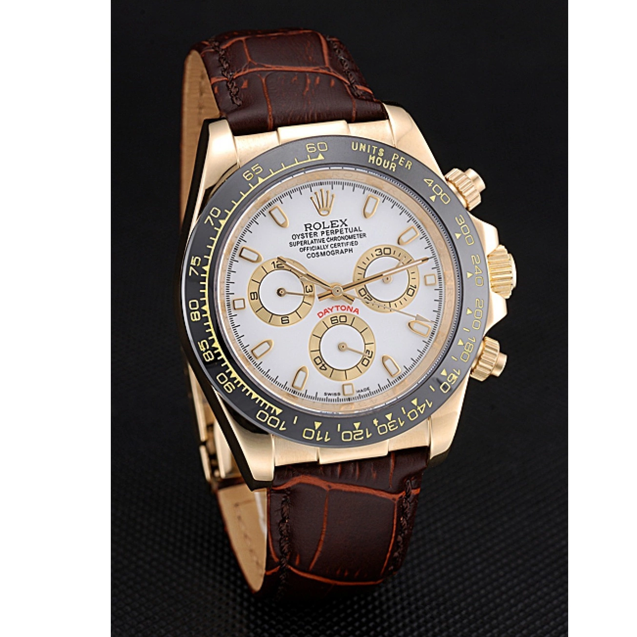 Aaa replica watch Cosmograph White 622633 Brown Bracelet Dial Leather Case Rolex Daytona Gold 0219