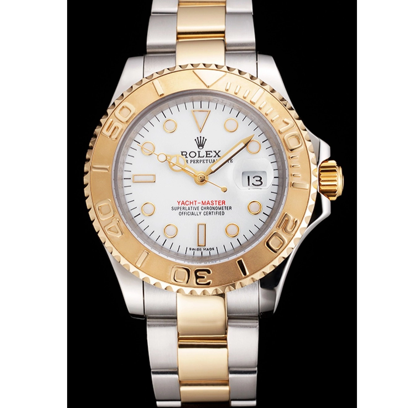 Aaa replica watch Bezel Two Gold Steel Tone Swiss Bracelet Yacht-Master Dial Stainless Case White Rolex 0218