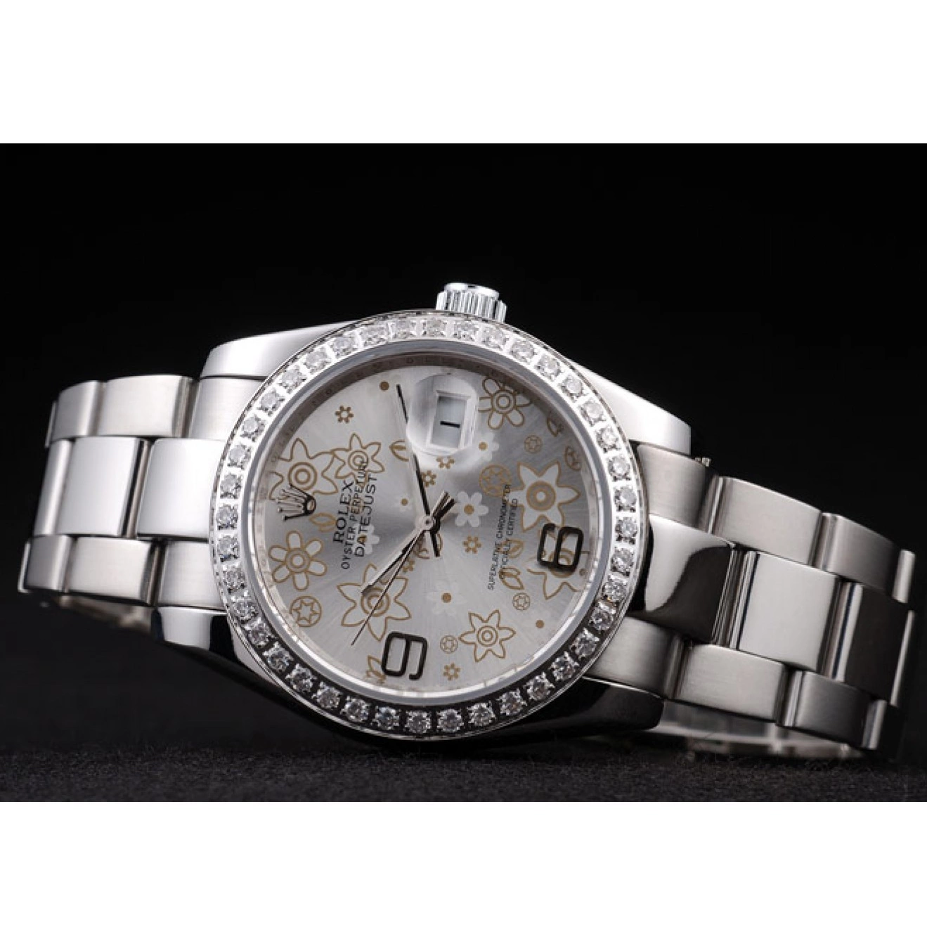 Aaa replica watch Silver Plated Datejust Stainless 98081 Diamond Polished Dial Flowers Rolex Steel 0225