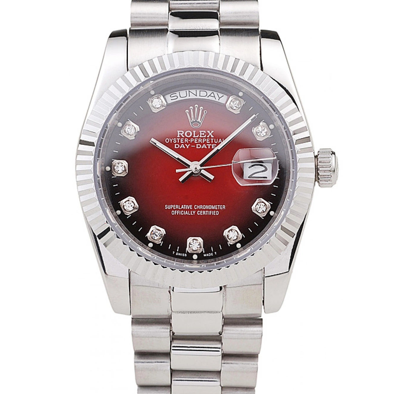 Aaa replica watch Two Tone Red Steel Day-Date Stainless Polished Dial Rolex 0221