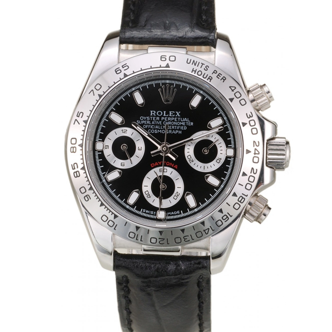 Aaa replica watch Rolex Strap Dial Stainless Steel Daytona Case Black Lady Leather Tachymeter Black 0215