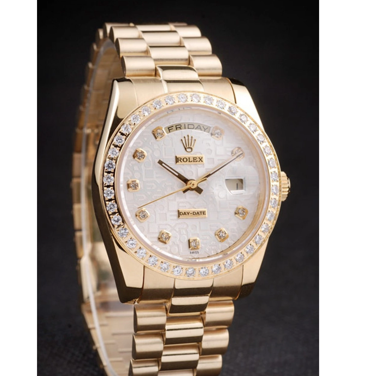 Aaa replica watch Steel 18k White Day-Date Rolex Yellow Plated Dial Stainless Gold 0211