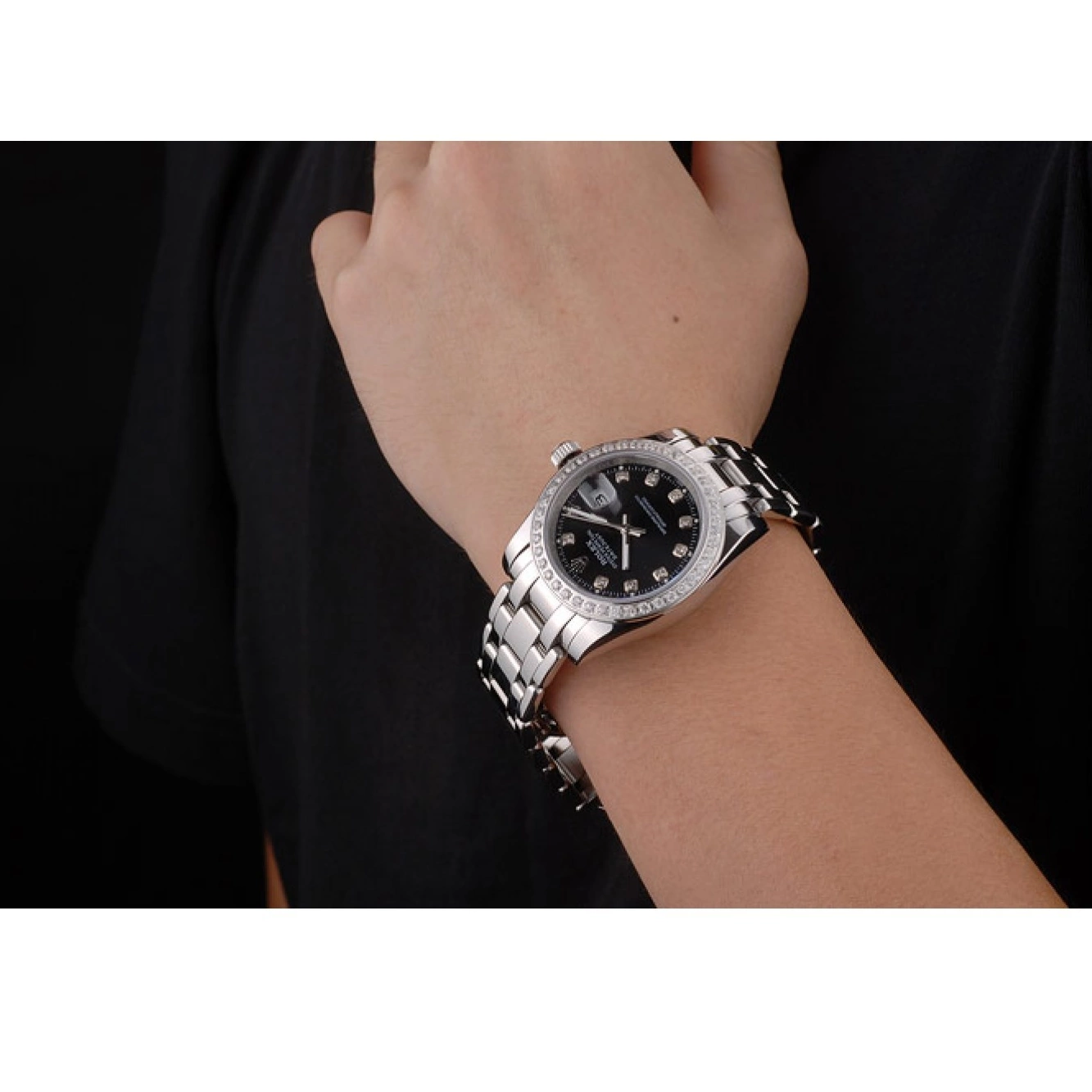 Aaa replica watch Bezel Rolex Bracelet DateJust Diamond Black Stainless Dial Steel 0209