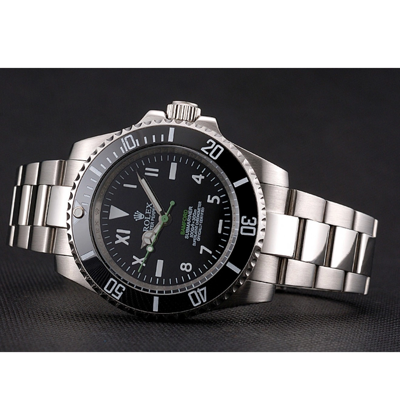 Aaa replica watch Steel Bamford Dial And With Bracelet Rolex Black Bezel Case Black Numerals Submariner Roman Stainless 0208