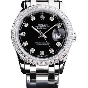 Aaa replica watch Rolex Bezel Stainless Steel DateJust Bracelet Diamond Dial Black 0227