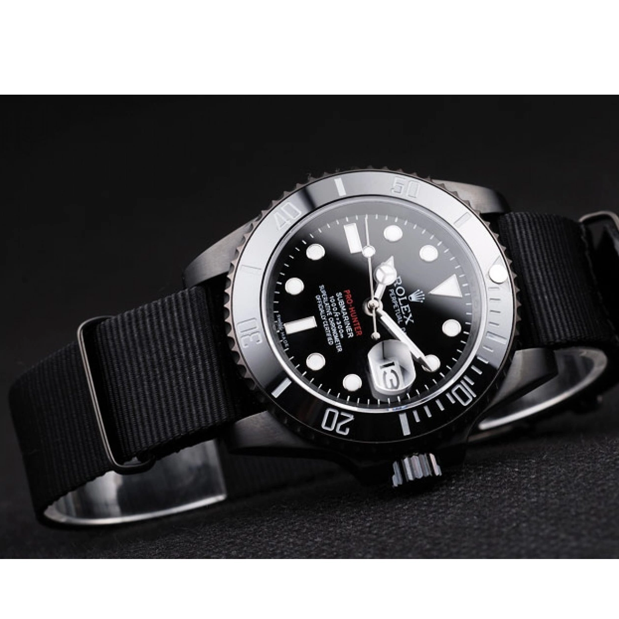 Aaa replica watch Submariner Rolex Black Strap Pro-Hunter Fabric Swiss Black Dial 0218