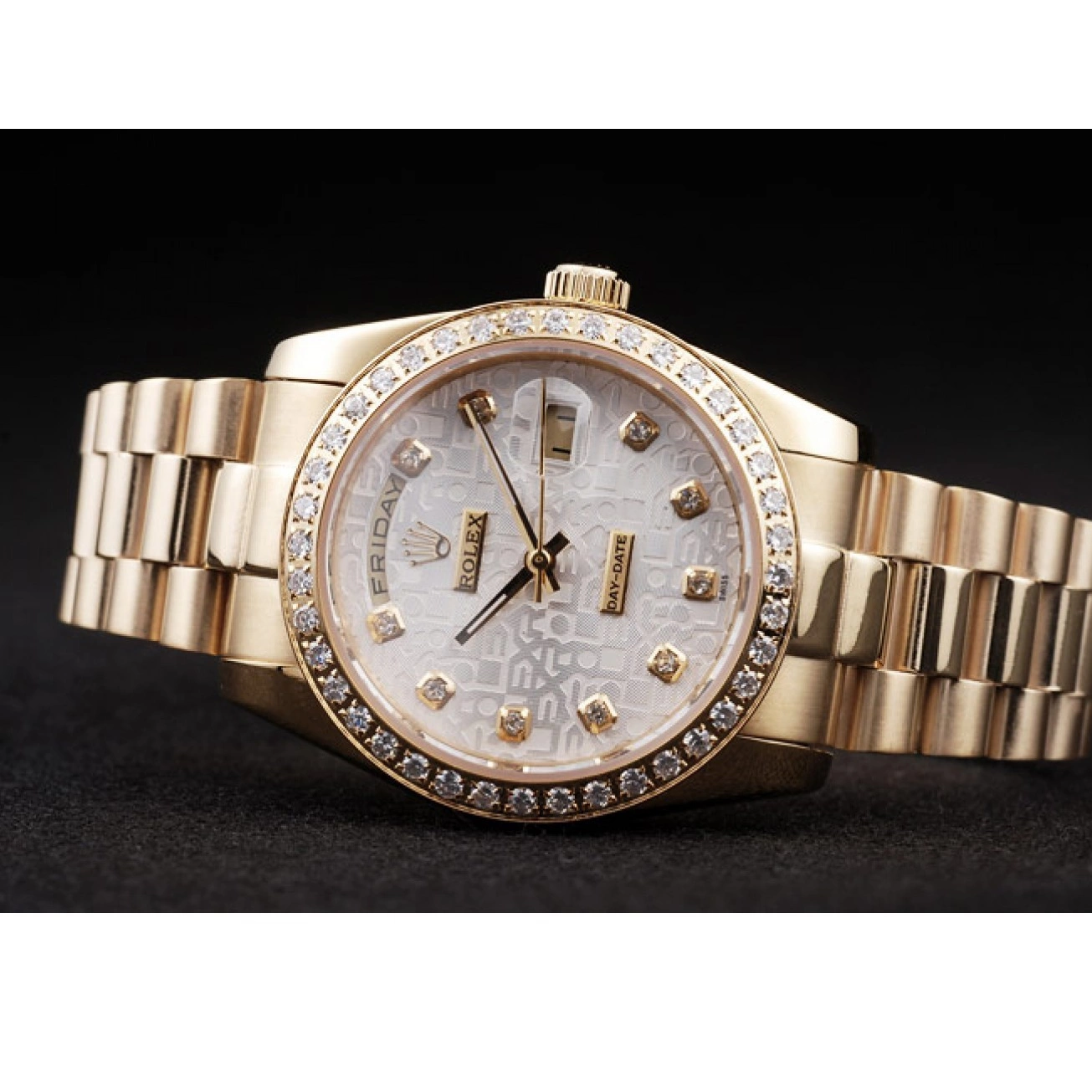 Aaa replica watch Dial Gold Stainless Steel Day-Date 18k White Plated Yellow Rolex 0214