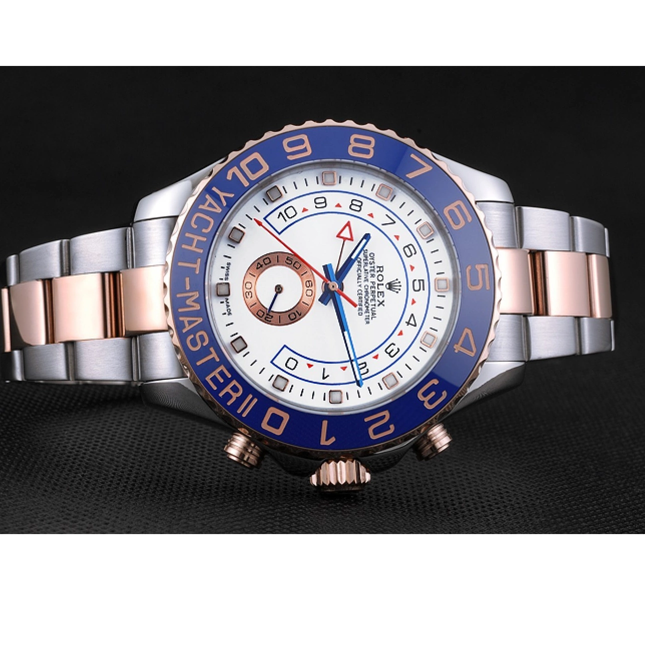 Aaa replica watch Rose Bracelet 622270 Blue Yacht-Master II Rolex and Dial White Steel Bezel Gold Stainless 0213