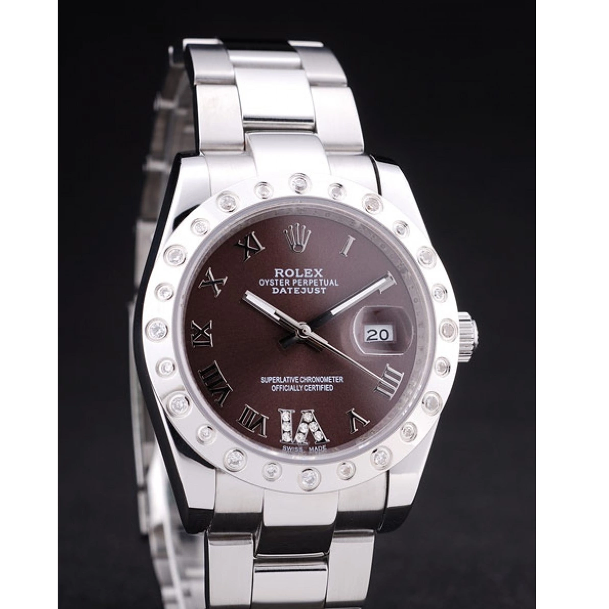 Aaa replica watch Bezel Datejust Diamond Brown Rolex Dial 7466 0210