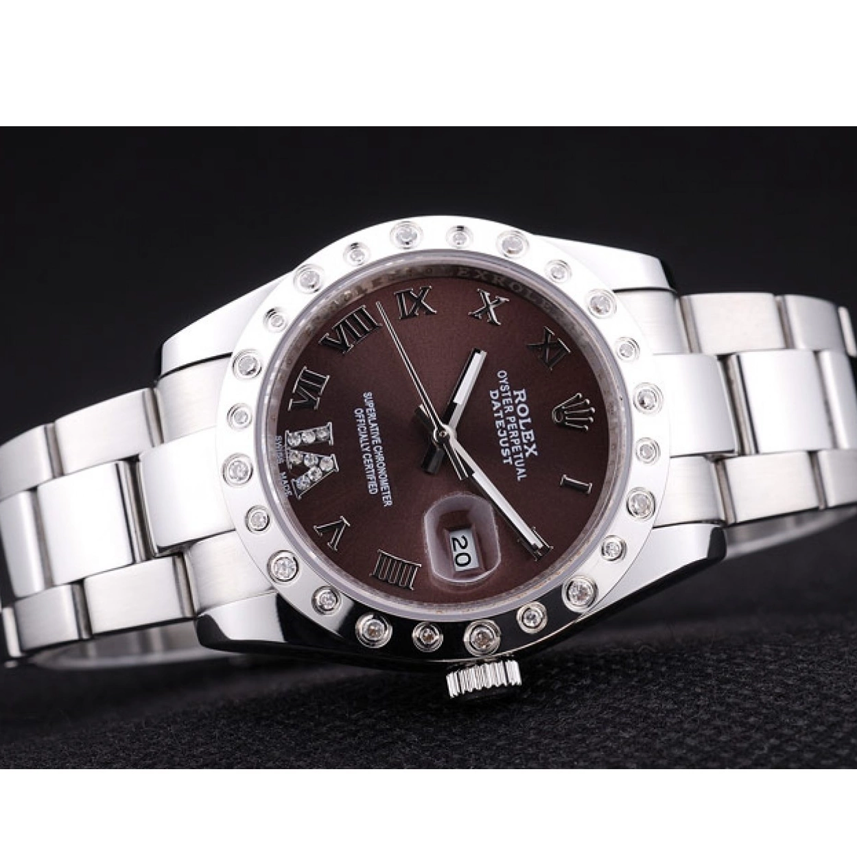 Aaa replica watch Bezel Datejust Diamond Brown Rolex Dial 7466 0210