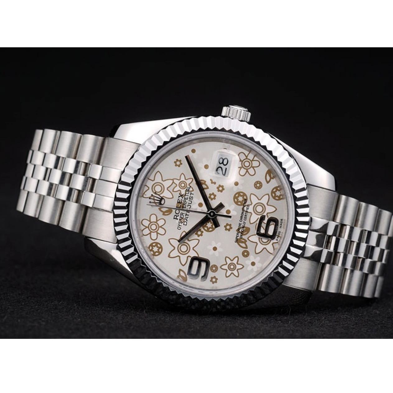 Aaa replica watch DateJust Steel Ribbed 42001 Stainless Dial Silver Flower Bezel Rolex Swiss 0210