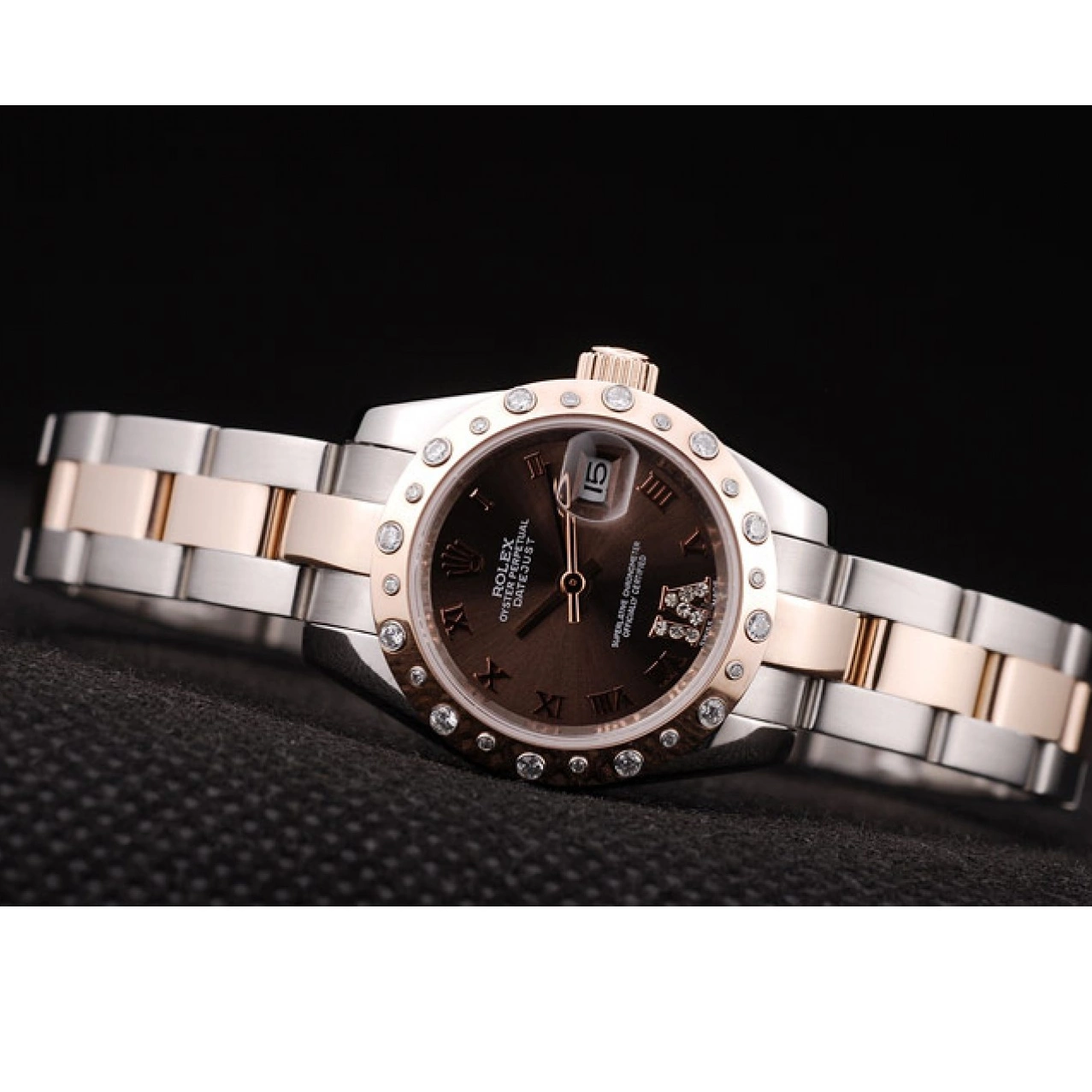 Aaa replica watch Dial Steel DateJust Brushed Plated Brown Rolex Case Stainless Diamond 0226