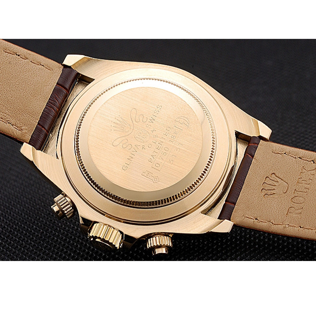 Aaa replica watch Rolex 622634 Subdials Gold Cosmograph Case Bracelet Leather Black Daytona Brown 0216