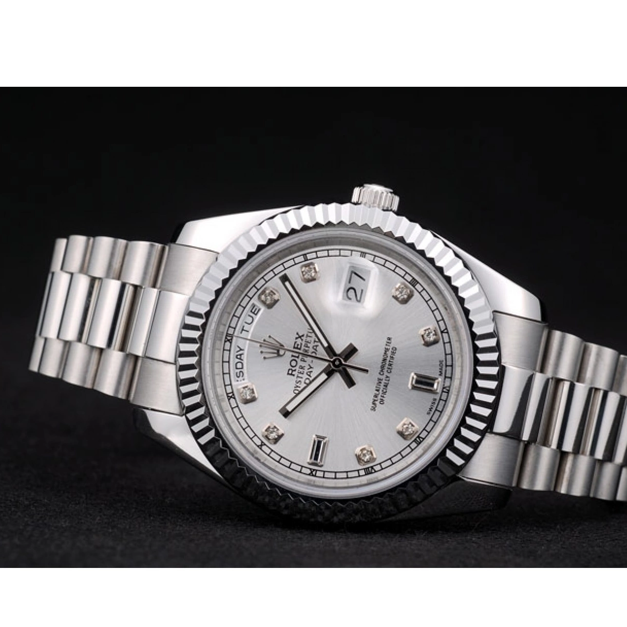 Aaa replica watch Silver Bezel 41995 Rolex Steel Dial Stainless DayDate Ribbed Swiss 0216