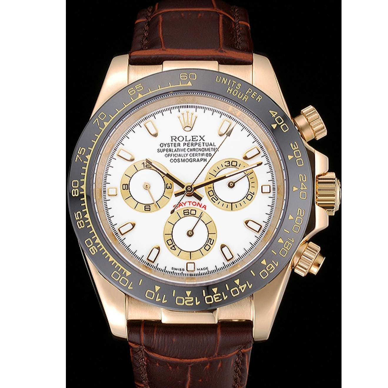 Aaa replica watch Cosmograph White 622633 Brown Bracelet Dial Leather Case Rolex Daytona Gold 0219