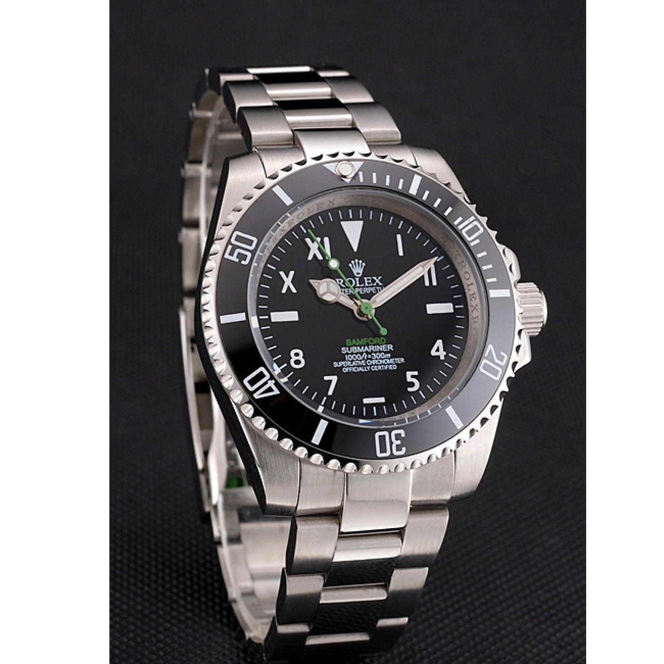 Aaa replica watch Dial With Numerals Rolex Stainless Black Black Bamford Steel Roman Submariner Case Bracelet And Bezel 0221