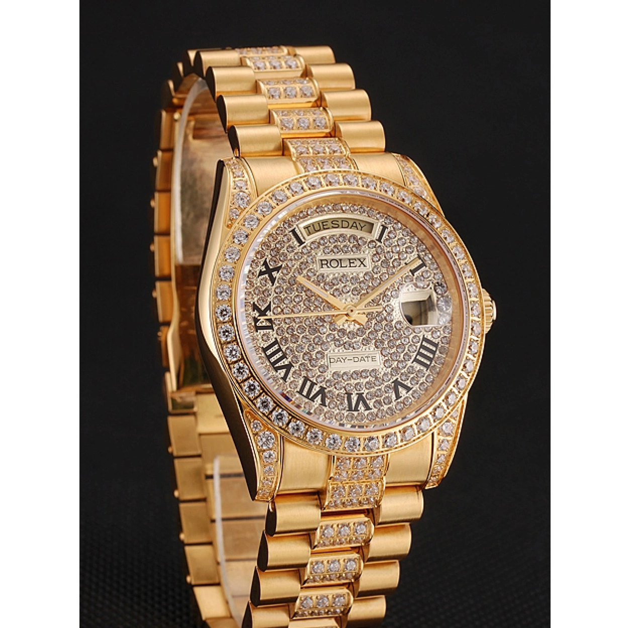 Aaa replica watch Diamond Day-Date 1453956 Swiss Gold Bracelet Pave Rolex Dial Diamond 0227