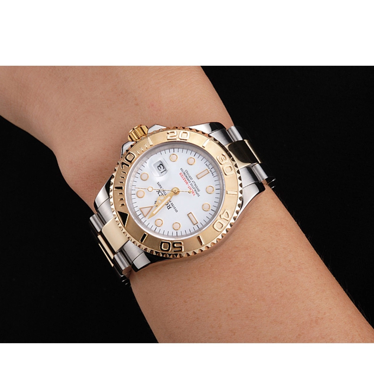 Aaa replica watch Bezel Two Gold Steel Tone Swiss Bracelet Yacht-Master Dial Stainless Case White Rolex 0218