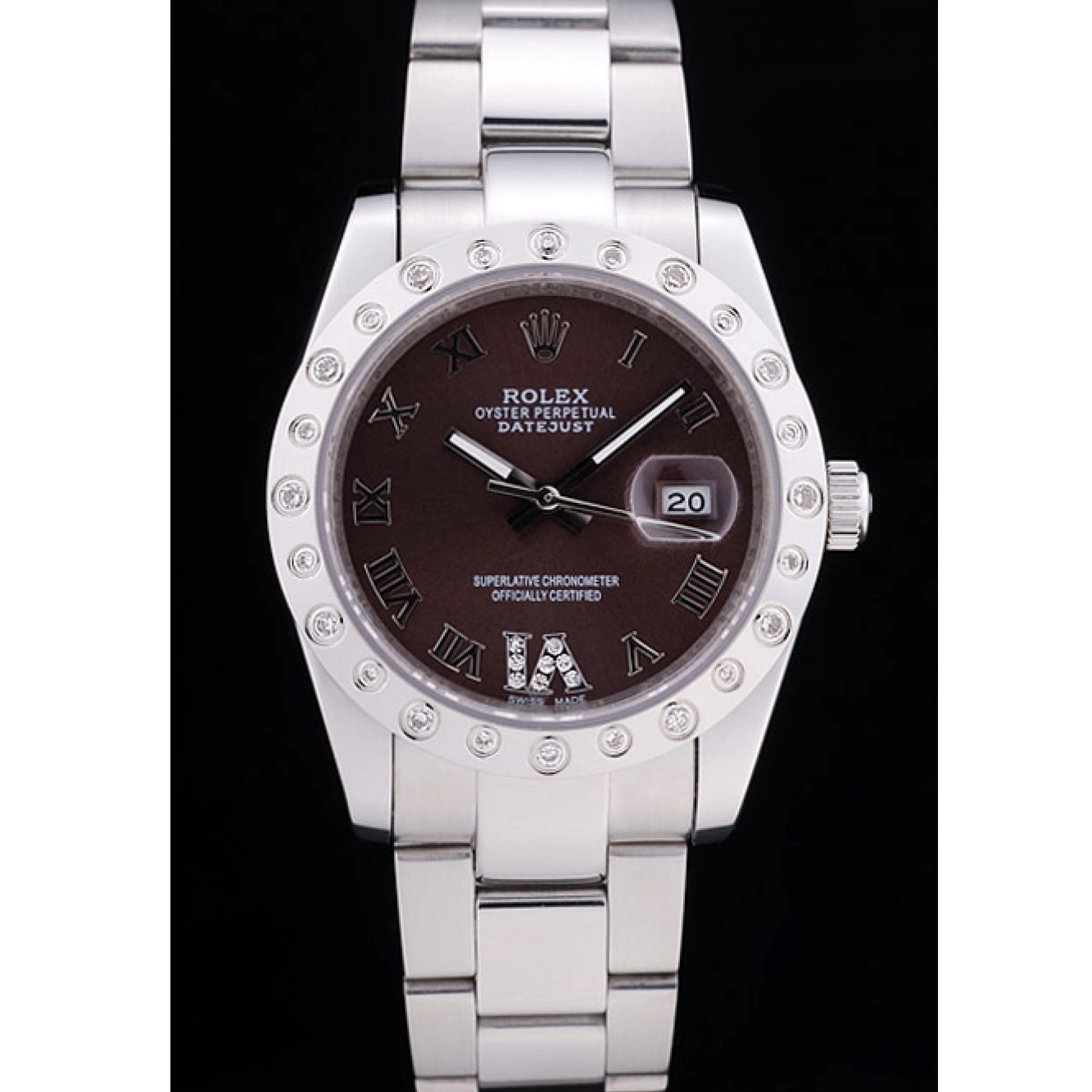 Aaa replica watch Bezel Datejust Diamond Brown Rolex Dial 7466 0210