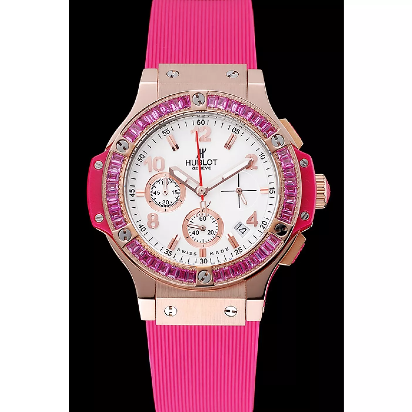 Aaa replica watch Hublot Big Bang Tutti Frutti Pink Strap Gold Dial 0204