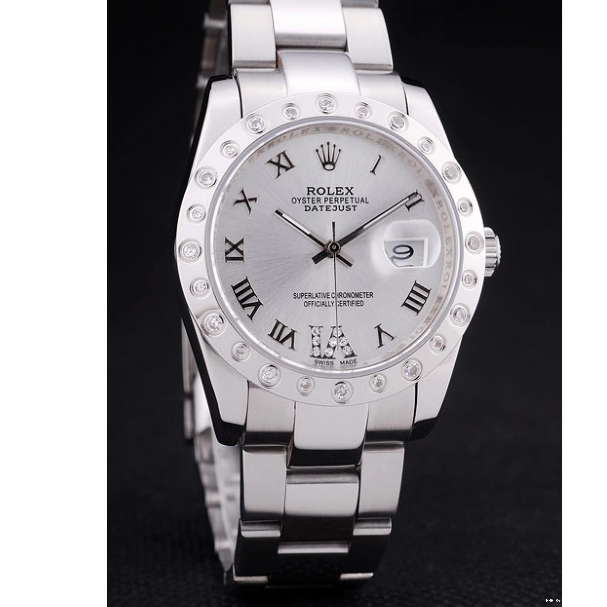 Aaa replica watch Datejust Dial Silver 7468 Rolex Bezel Diamond 0226