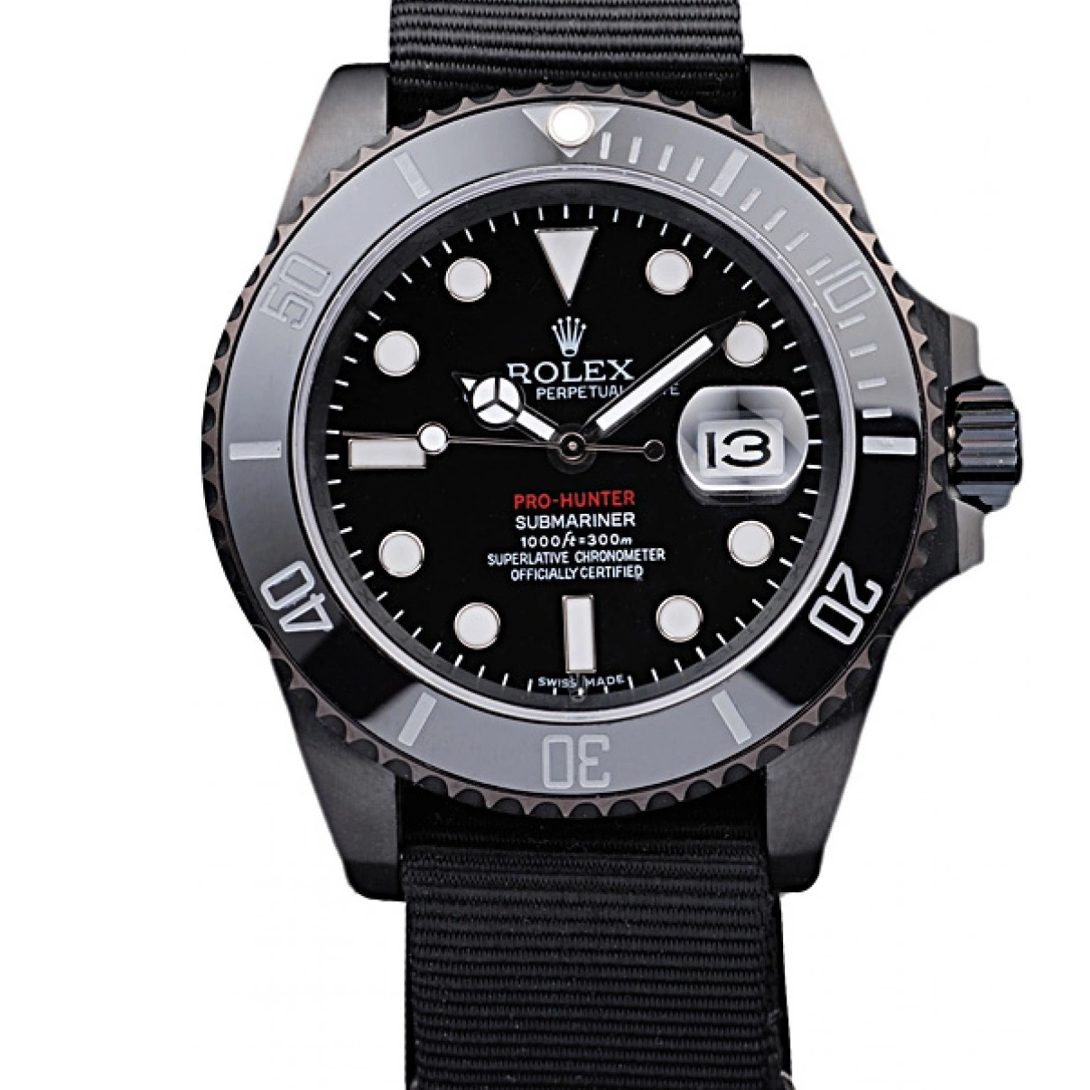 Aaa replica watch Submariner Rolex Black Strap Pro-Hunter Fabric Swiss Black Dial 0218