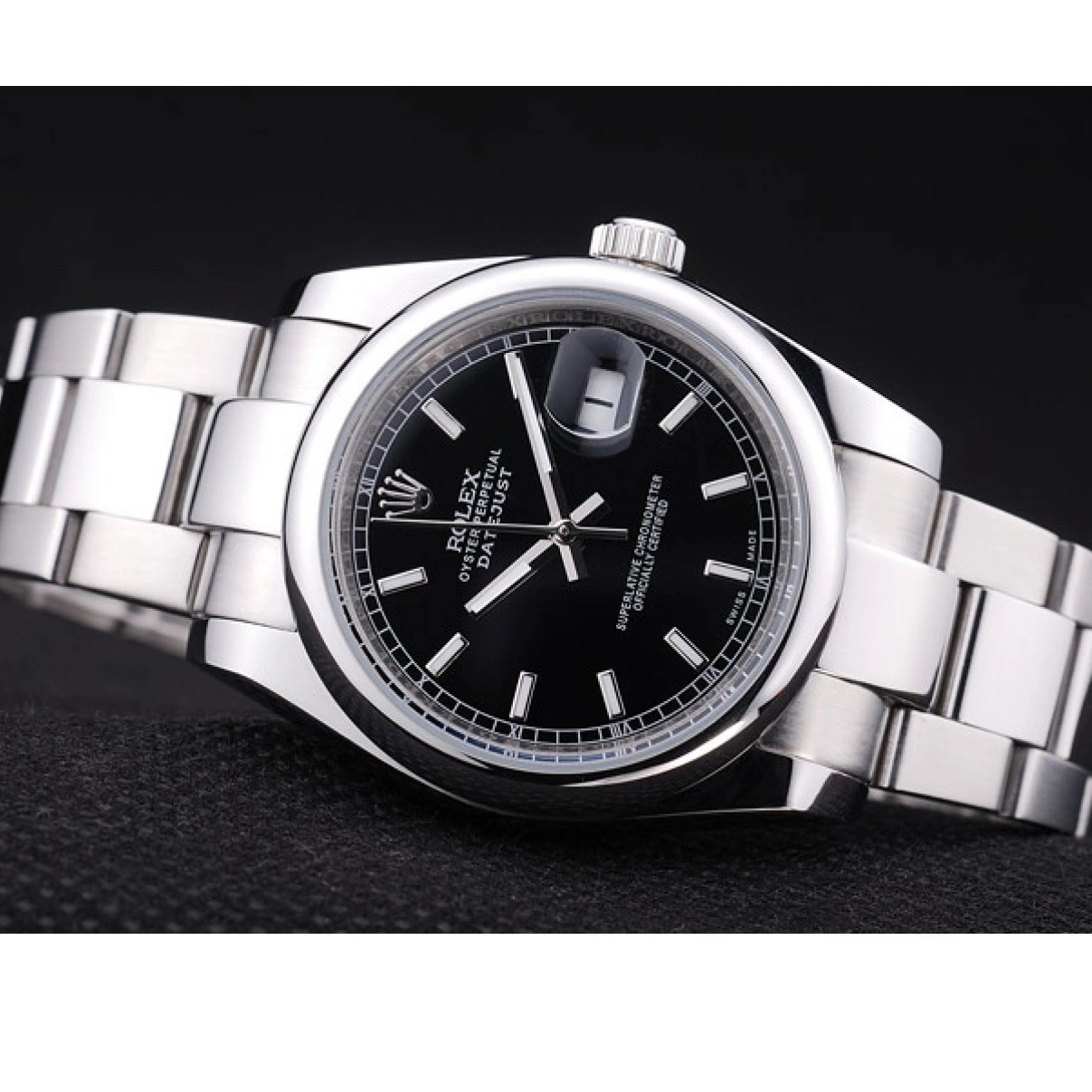 Aaa replica watch Polished Datejust Silver 7467 Dial Bezel Black Rolex 0221