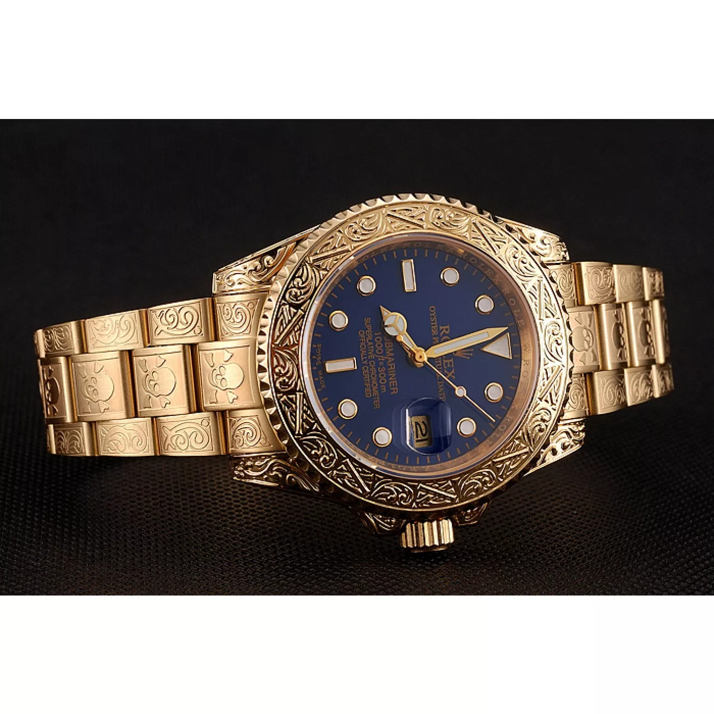 Aaa replica watch Swiss Rolex Submariner Skull Limited Edition Blue Dial Gold Case And Bracelet 1454089 0203