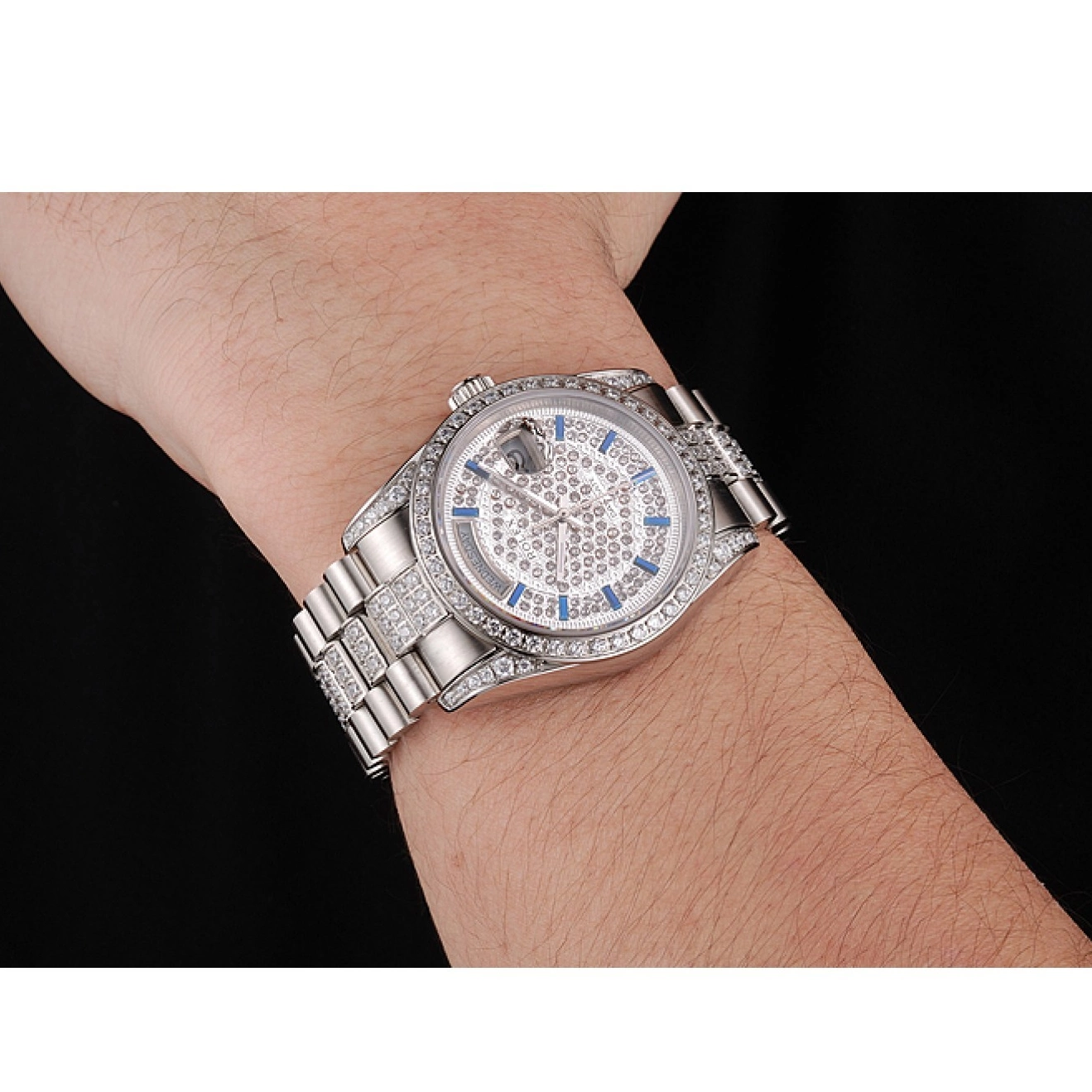 Aaa replica watch Swiss Bracelet And Diamond Day Stainless And Pave Dial Steel Date Bezel Rolex 0213