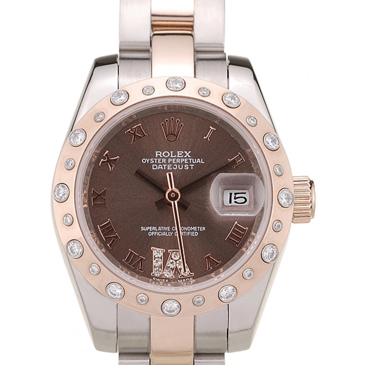 Dial Steel DateJust Brushed Plated Brown Rolex Case Stainless Diamond 0226