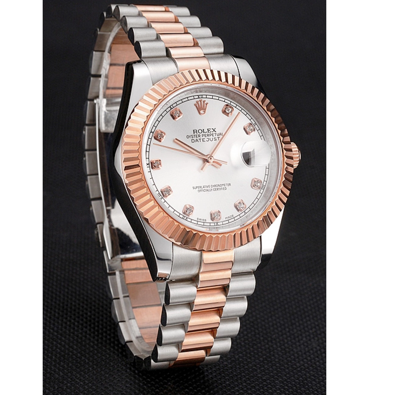 Aaa replica watch White Swiss Dial Bracelet Bezel Case Two Datejust Stainless Gold Tone Rose Rolex Steel 0217