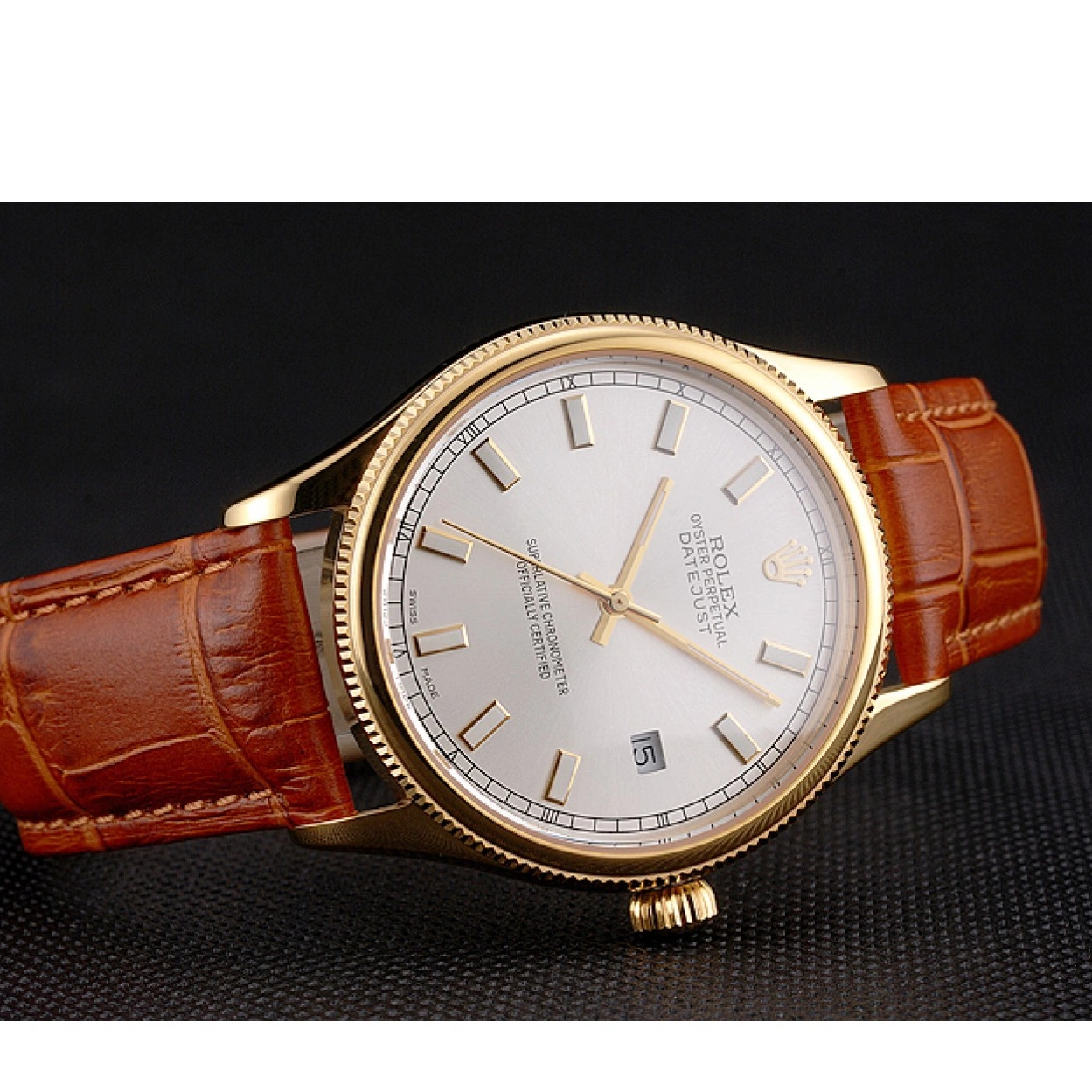 Aaa replica watch White Brown Case Swiss Rolex Datejust Strap Gold Leather Dial Light 0219