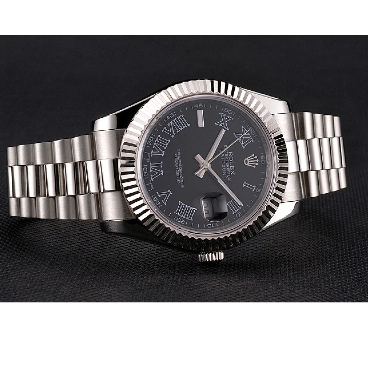 Aaa replica watch Swiss Rolex Bracelet Datejust Case Roman And Stainless Dial Steel Numerals Black 0224