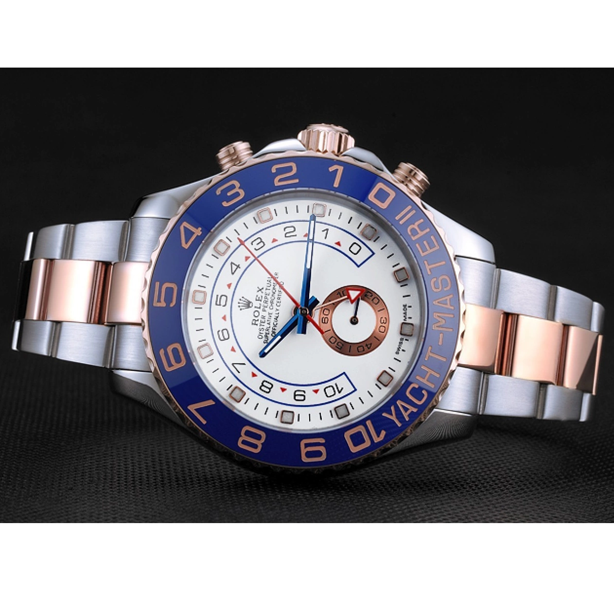 Aaa replica watch Rose Bracelet 622270 Blue Yacht-Master II Rolex and Dial White Steel Bezel Gold Stainless 0213