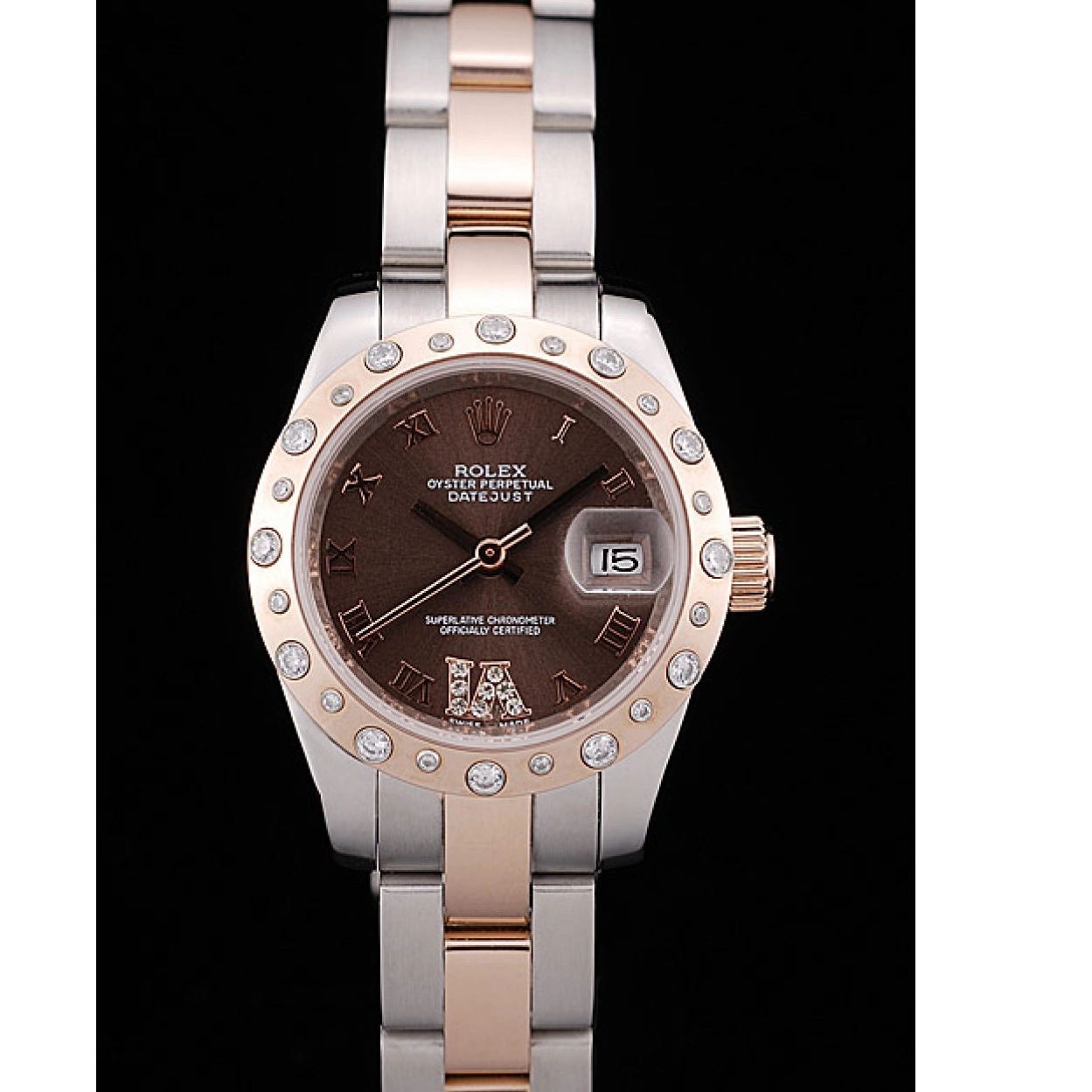 Aaa replica watch Dial Steel DateJust Brushed Plated Brown Rolex Case Stainless Diamond 0226