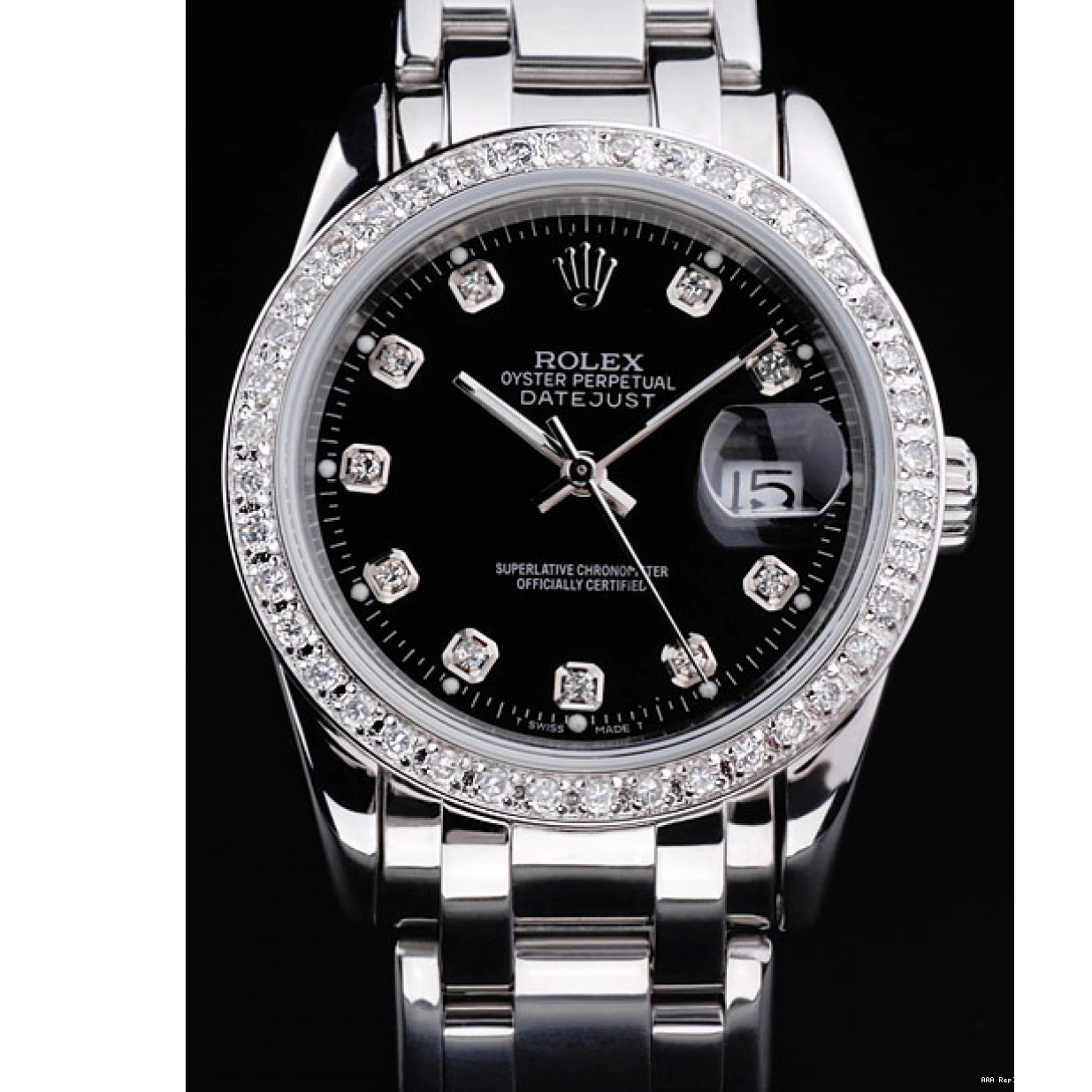 Aaa replica watch Bezel Rolex Bracelet DateJust Diamond Black Stainless Dial Steel 0209