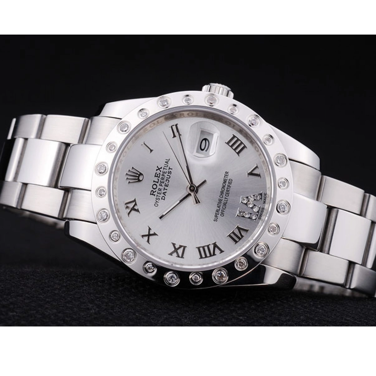 Aaa replica watch Datejust Dial Silver 7468 Rolex Bezel Diamond 0226