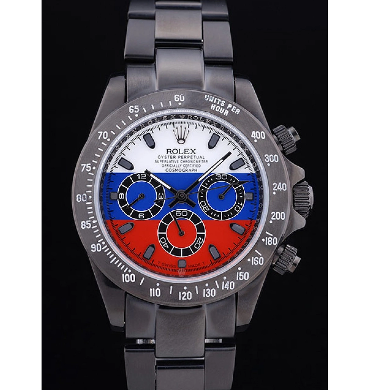 Aaa replica watch Rolex Cosmograph Bracelet Russian Daytona Black 7472 Dial Flag 0208